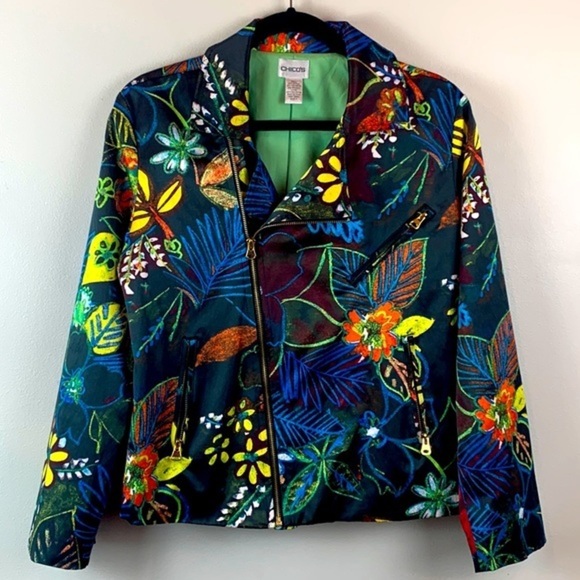 Chico’s Whimsical Night Gretta Tropical Floral Moto Jacket NWOT - Picture 3 of 9